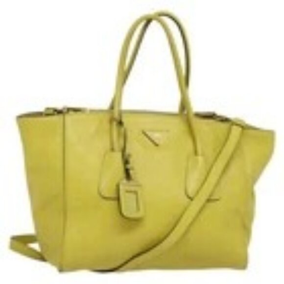 PRADA Tote Bag Leather 2way Yellow Gold Auth 136537 - Picture 1 of 16
